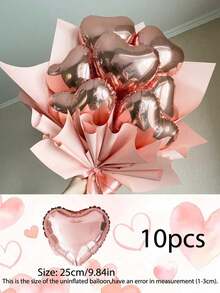 10pcs 10-Inch Heart Shaped Foil Balloons, Gold, Silver, Rose Gold, Red, Green, Pink, Blue, Purple, Magenta, Small Size, Suitable For Proposal, Wedding Anniversary Decoration, Date Surprise, Birthday Party, Halloween, Christmas Gift, Sweet Theme Party Decor - Multicolor - View 10