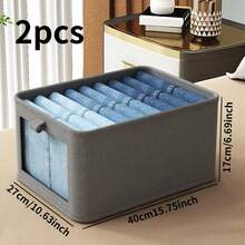 1/2 件可折叠织物收纳盒，衣柜亚麻可见窗口整理箱，适用于衣服、牛仔裤、客厅玩具和杂物 - 灰色 - 查看 15