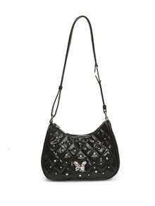 1 Pc New Pu Material Girl's Diamond-Shaped Butterfly Rhinestone Decorated Solid Color Shoulder Bag, With Adjustable Shoulder Strap And Smooth Zipper Opening And Closing, Fashionable, Exquisite, Simple And Beautiful, Suitable For Daily Shopping, Commuting And Vacation - A - View 13