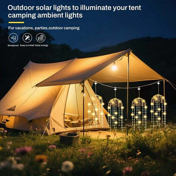 Luzes solares de água-viva com um cinto e quatro, 256 luzes de corda suspensas de LED, 8 tipos de modos de iluminação, luzes de fadas à prova d'água (IP65) para decoração de festas de jardim/Natal/Casamento/Gazebo