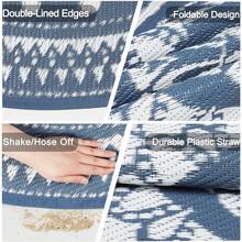 Cekene Round Outdoor Rugs For Patios Waterproof 240cm Reversible Camping Mat And Rug Plastic Outdoor Rugs For Garden Large Floor Area Rug For Outdoors Garden RV Trailer Backyard Deck Picnic Grey - Blue/White - View 3
