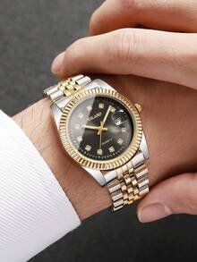 2pcs/Set Fashion Couple Watches, Minimalist Diamond Engraved Dial Classic Quartz Wristwatch, No Watch Box Included - Black - View 3