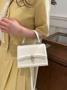 Elegant Solid Color Fashion Handbag, Retro Flap Purse For Women, PU Crossbody Shoulder Bag With Top Handle