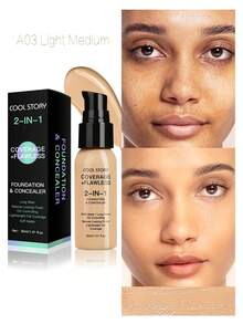 coolstory 30毫升控油遮瑕膏，持久妆效，1支装，全效遮瑕，防水粉底，提亮肤色，遮盖黑眼圈，哑光妆效，BB霜，气垫BB霜，CC霜，自然遮瑕，防晒，持久妆效，色彩校正，保湿控油，防水哑光遮瑕粉底，理想礼物