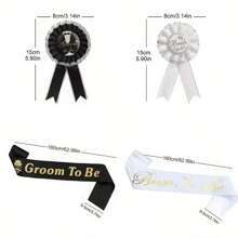 4pcs Groom & Bride Wedding Party Decoration Set, Including Shoulder Strap Badge, Ceremonial Attire Accessory, Wedding Event Costume Party Supplies