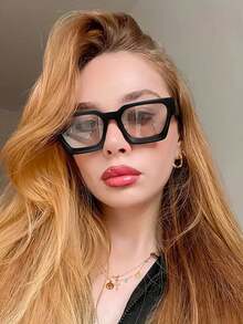 1/2pcs Unisex Square Frame Simple Clear Lens Glasses, For Computer/Reading Use, Myopia Prescription Available - Multicolor - View 9