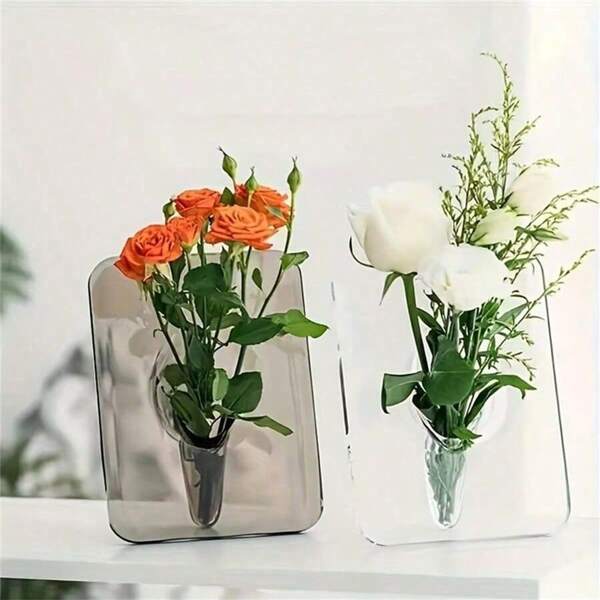 1 Stück Acryl Moderne Vase - transparente rechteckige Vase, kreatives Fotorahmen Design - dekorative Heim- oder Büro Schreibtisch Accessoire, ideales Ostergeschenk (1 Stück, Blumen nicht enthalten)
