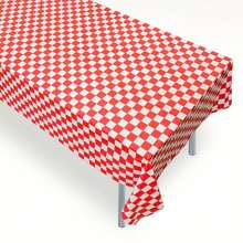 1pc, Disposable Plastic Tablecloth, Waterproof Black/ Red/ Pink/ Blue Checkered Tablecloth For Outdoor Picnics, Kitchens And Holiday Parties Disposable Plastic Cover Picnic Or Holiday Party Home Decor Red Black And White Squares Checkerboard Plaid Table Cloth, Thanksgiving Waterproof And Oil-Proof Table Cover, For Picnic Or Holiday Party, Home Decor
