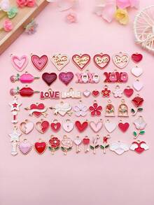 50pcs Valentine's Day Heart Pendants - Zinc Alloy Love Charms With XOXO, Floral & Star Designs For DIY Jewelry Making (Necklaces, Earrings, Bracelets) - Heart Jewelry - View 11
