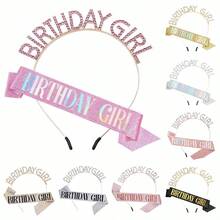 Conjunto de faja de cumpleaños, corona y diadema con strass - Accesorios de cumpleaños feliz para mujer - Multicolor - Ver 3