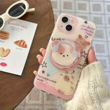 Magnetic Case With Three Cats And Dogs Drawing, Small Dog Magnetic Stand For IPhone 11 12 13 14 15 16 Pro Max - 1 cái - Xem 4