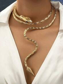 1 pièce Collier ras-du-cou torsadé avec un design de serpent sexy, bijou de mode pour fête, vacances - Doré - Voir 6