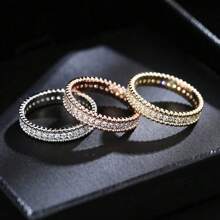 1 Peça Anel Fechado com Fileira Única de Cubic Zirconia Estrelado, Moda, Adequado para Uso Diário, Festas e Uso Casual de Mulheres