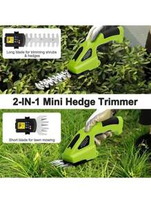 Taille-haies et tondeuse à gazon sans fil, lames en alliage de titane, rechargeable USB, outil de jardinage portatif, cisailles et coupe-herbe, décoration de jardin extérieur avec fond de décoration de vacances (batterie intégrée 2000 mAh)