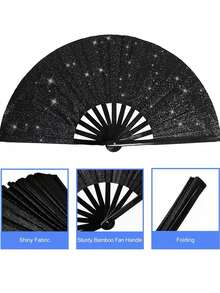 Glittering Hand Fans For Women, Large Party Style Folding Fans, Birthday Theme Performance & Festival Ball Gift, Group Lot , Vintage Retro Fabric Fans, Rave Fan - Large Folding Fan, Chinese Kung Fu Tai Chi Festival Dance Summer Hand Fan Tai Chi Folding Fan For Men And Women Performance Dance Decoration, Festival Summer Gift