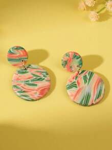 Pendientes de arcilla polimérica colgantes hechos a mano con diseños redondos y estampados coloridos, para mujer, ideales como joyas y regalos para fiestas
