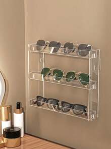1 cái/2 cái Hộp đựng kính treo tường không đục lỗ - Khung kính ba ngăn, Thích hợp để kính râm, Kệ đựng kính đọc sách, Lưu trữ chống trầy xước tiết kiệm không gian, Thiết kế chống trượt, Thích hợp cho phòng tắm, phòng ngủ, ký túc xá - Để đựng đồ trang điểm, sản phẩm chăm sóc da, son môi, nước hoa và các vật dụng khác - Trong sáng - Xem 11