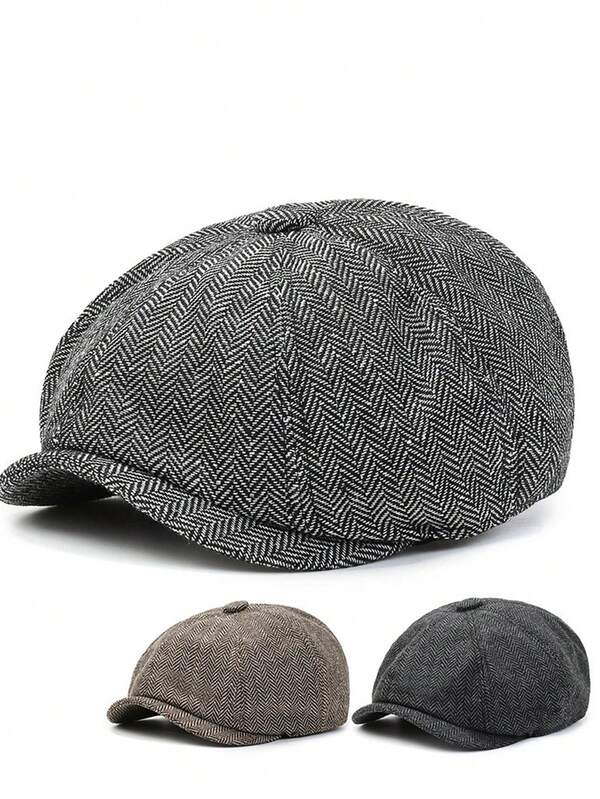 1pc Men Newsboy Cap Peaky Bakerboy Hat Classic Herringbone Tweed Wool Flat Cap Gatsby Ivy Irish Driving Hat
