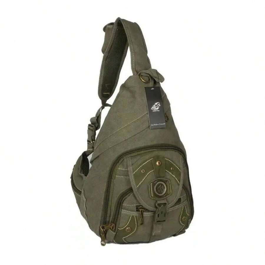 Kvn Unisex 1-Strap Reinforced Canvas Crossbody Backpack - màu xanh lá - Xem 1