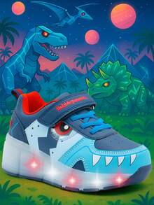 Tenis Patín Retractil con Luces Led Niño Bubble Gummers Dinosaurio Patines con Luces - Azul - Ver 2