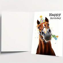 1/2/5/10pcs Humorous Horse Birthday Card With Party Hat & Confetti Design - Funny Animal-Themed Greeting Card For Dad, Anyone - Includes Envelope, High-Quality Paper, Dad Birthday Card, Vibrant Colors, Sturdy Envelope, Gift Givers - Multicolor - View 3