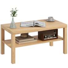 HOMCOM HOMCOM Classic Rectangular Coffee Table With Large Wooden Storage Shelf, Modern Sofa Coffee Table For Living Room And Office, 90x45x44.5 Cm, Natural Wood