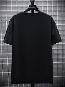 Kaos Pria Ukuran Besar Kasual Musim Panas Leher Bulat Lengan Pendek dengan Gambar Manusia & Huruf - Hitam - View 3