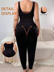 Winter Plus Size Women Seamless Tummy Control Lifting Arm Jumpsuit Shapewear, Casual Yoga Outfit For Outdoor Wear