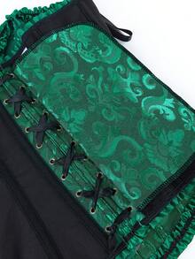 Plus Size Women Floral Jacquard Corset Bustier Top, Backless Strapless Bandeau Blouse For Party - Black Green - View 7
