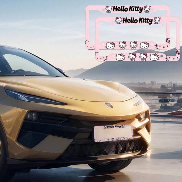 Sanrio Hello Kitty Auto Kennzeichenhalter, Anime Kennzeichenhalter, süßer Cartoon Kfz-Kennzeichenhalter, Auto Zubehör Dekorationen