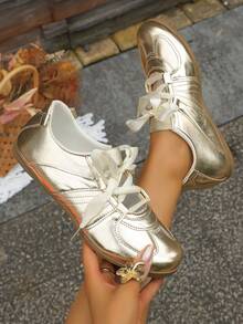 Bailarinas de moño de nuevo estilo 2025, calzado casual y versátil de estilo Mary Jane con suela blanda para mujer, perfecto para primavera/verano - Dorado - Ver 2