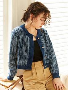 Knit Mix Elegant Women's Chic Knitted Cardigan Casual Versatile French Style Autumn Winter Long Sleeve Round Neck Sweater Coat For Christmas Thanksgiving New Year