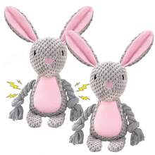1个定制可咀嚼宠物兔玩具，耐用，宠物专属玩具，可爱灰色兔子，可定制宠物名字，生日、派对、周年纪念、户外活动、宠物陪伴玩具、圣诞节礼物等皆宜 - 彩色 - 查看 4