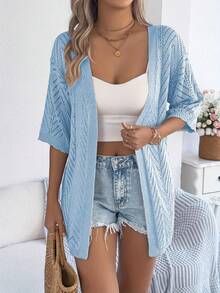 Áo khoác cardigan dệt kim dáng rộng thoải mái mùa hè dành cho nữ, phong cách Bohemian, nhẹ nhàng, đa năng, phù hợp cho kỳ nghỉ biển. - Màu xanh lam - Xem 3