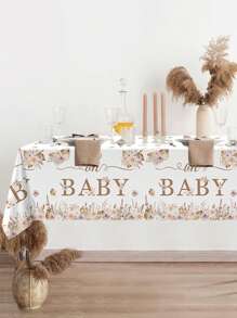 1 Stück 130*220cm, "Hey Baby Boho Babe" Duschthema Tischdecke, "Oh Baby" Text braun Blumen Umrandung Dekorationsmuster Gender Enthüllungsparty Einweg-Tischdecke, Babymoon Party Deko Tischdecke, Willkommen Baby Party Deko, Gender Enthüllungsparty Zubehör, Baby Dusche Geschenk, Babe Dusche Deko, Gender Enthüllungsparty Deko, Küchendekoration, Gender Enthüllungsparty Gastgeschenk