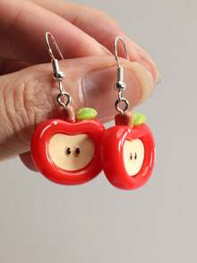 Pendientes de manzana monos y de moda para mujeres - Rojo - Ver 2