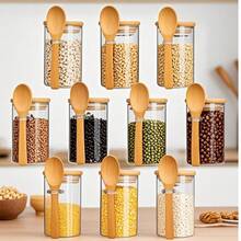 1/10/12包-9.5盎司带竹盖玻璃罐，厨房收纳和储存，隔夜燕麦容器，家居收纳，广口，咖啡罐，香料罐，烧烤，派对容器