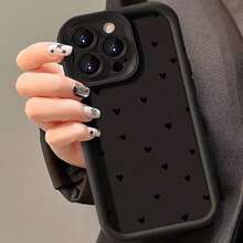 1pc Black Small Heart Pattern Minimalist Black Phone Case, Shockproof Soft Shell Cover Compatible With Apple/Redmi/Infinix/Note/Vivo/OPPO/Honor/ Phones Waterproof Anti-Fall Scratch Resistant - Multicolor - View 3