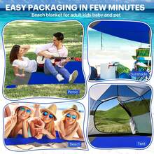 EASYFUN Beach Blanket Sandproof Oversized, 79''*83'' Extra Large Beach Mat, Portable Picnic Mat For Travel Camping Hiking, Lightweight Beach Essentials Family Water Resistant Mat Nylon 210T - 04 Royal Blue - View 6