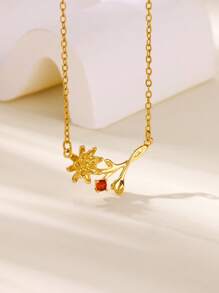 1PC Gold Birth Flower Necklace For Women 12 Month Birthstone Bouquet Pendant Floral Necklace, Daily Wear Jewelry For Valentine's Day Wedding Birthday Gift