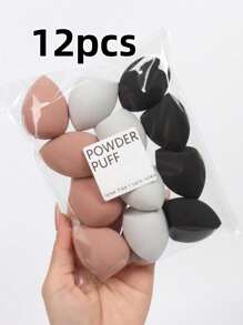 12 piezas de esponjas mezcladoras de maquillaje de colores aleatorios grandes, esponjas de huevo de belleza mixtas para aplicación de líquidos, cremas y polvos, esponjas de maquillaje multicolor para todo tipo de piel, esponjas para polvos y bases libres de látex de doble uso