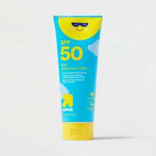 Kids' Sunscreen Lotion - SPF 50 - 8oz - Up&Up™-Keep Your Child Sunshine- And Beach-Ready With This Sunscreen Lotion From Up & Up™.This Scented And Sunscreen Lotion Makes Choice A Fun Day Under And Is Convenient Everyday Use.It Features A Broad-SPF 50 To Shield Your Kid's Skin From Harmful UVA And UVB Rays And Helps Prevent Sunburn.Plus, It's-Resistant Up To 80 Minutes Before Reapplying, To Ensure Even When Splashing Or Swimming.Up&Up™: We Believe Making Choices People, Places, And Pets In Your Life Should Be Easy And Affordable.And, Having Quality You Can Trust Should Be A Given.That's You Can Count On Our Promise – Caring Your Everyday In Every Way.Satisfaction Guaranteed – Love It Or Your Money Back.