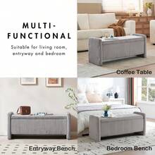 44 Storage Ottoman, Upholstered Entryway With Storage End Of Bed Bedroom& Living Room, Corduroy Beige - 燈芯絨灰色 - 查看 2