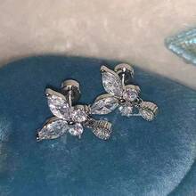 1 Stück elegante silberne Titanstahl Kubikzirkonia Schmetterling Spiral Ohrstecker, einzigartige Ohrringe, geeignet für den täglichen Gebrauch von Frauen, Halloween Schmuck, Weihnachtsgeschenk