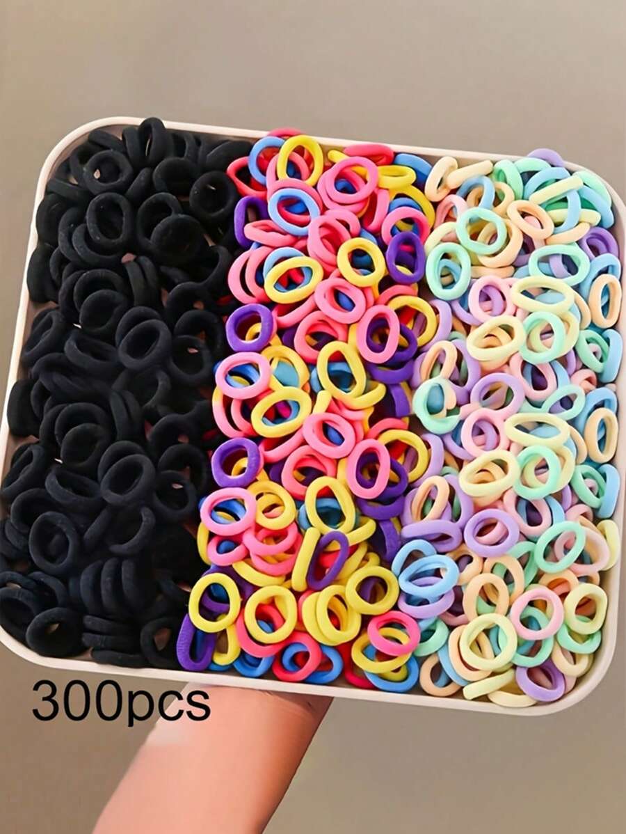 300 piezas/Paquete Ligas de pelo elásticas de colores variados, bandas de pelo de gran elasticidad y sin daños