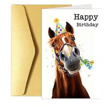 1/2/5/10pcs Humorous Horse Birthday Card With Party Hat & Confetti Design - Funny Animal-Themed Greeting Card For Dad, Anyone - Includes Envelope, High-Quality Paper, Dad Birthday Card, Vibrant Colors, Sturdy Envelope, Gift Givers - Multicolor - View 10