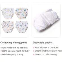 4 pièces Culottes de propreté pour garçons et filles, sous-vêtements d'entraînement conçus, couches d'apprentissage en tissu pour bébé, couches lavables et réutilisables, couches à poche respirantes et imperméables, en matière de polyester, convient aux bébés garçons et filles - Conception d'impression creuse