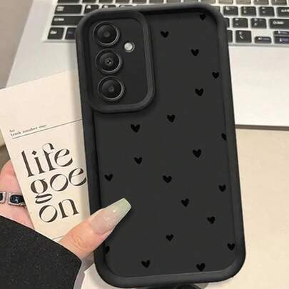 1 pieza Funda de teléfono minimalista negra con diseño de corazón pequeño, funda protectora suave a prueba de golpes compatible con Apple/Redmi/Infinix/Note/Vivo/OPPO/Honor, versión internacional a prueba de agua, resistente a caídas y arañazos, no la versión nacional