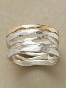 1 pieza Nuevo anillo de dos colores retro bohemio para hombres, hueco y ancho, simple y de moda, adecuado para regalos de joyas de uso en fiestas para parejas