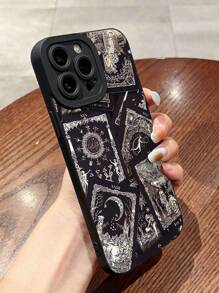 1pc Minimalist Personalized Tarot Card Pattern Black Eye Shockproof Anti-Fingerprint Mobile Phone Case, Compatible With IPhone 16 Pro Max/16/16 Pro/16 Plus/15 Pro Max/15 Pro/15 Plus/15/11/12/13/14 Pro Max/XS/XR/11 Pro/11 Pro Max/12 Pro/12 Pro Max/13 Pro/13 Pro Max/7 Plus/14 Pro/14 Pro Max/14 Plus/7 Plus/8 Plus/8/SE2/12 Mini/13 Mini, Soft Cover, Anti-Yellowing